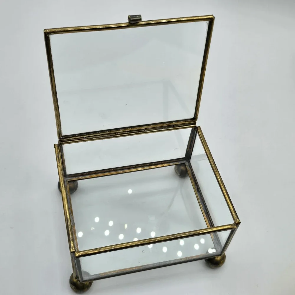 Vintage Brass & Glass Display Trinket Jewelry Box